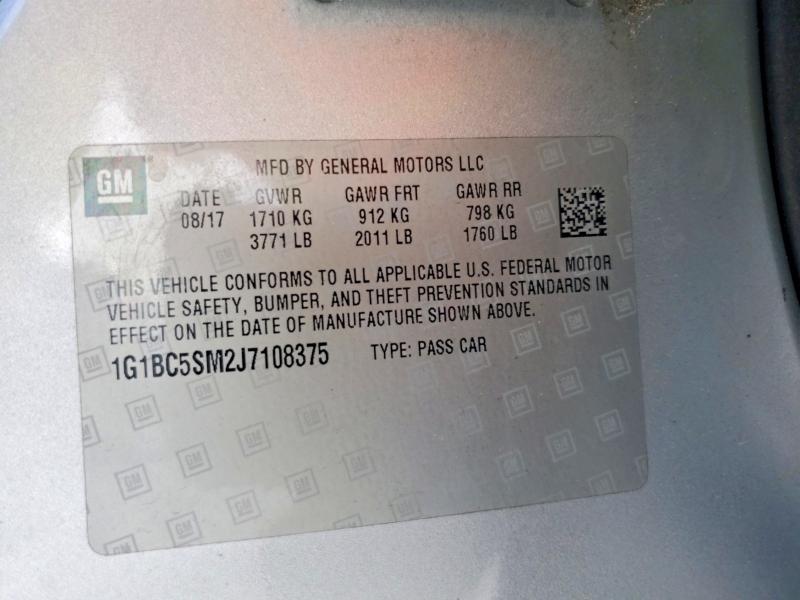 Продажа на аукционе авто 2018 Chevrolet Cruze, vin: 1G1BC5SM2J7108375, номер лота: 61341576