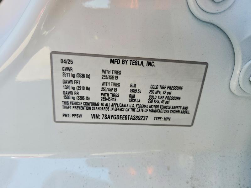 2026 Tesla Model Y მანქანა იყიდება აუქციონზე, vin: 7SAYGDEE0TA389237, აუქციონის ნომერი: 59643116