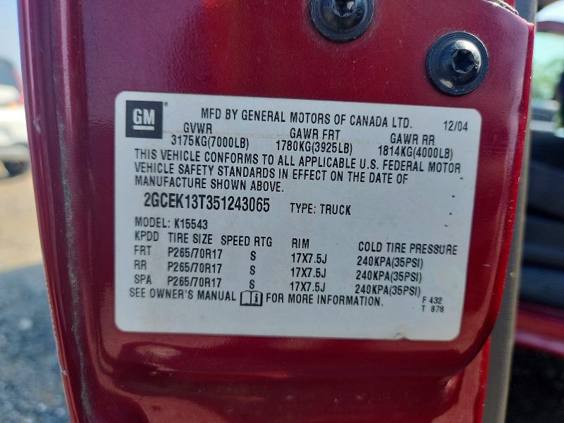 62018036 :رقم المزاد ، 2GCEK13T351243065 vin ، 2005 Chevrolet Silverado مزاد بيع