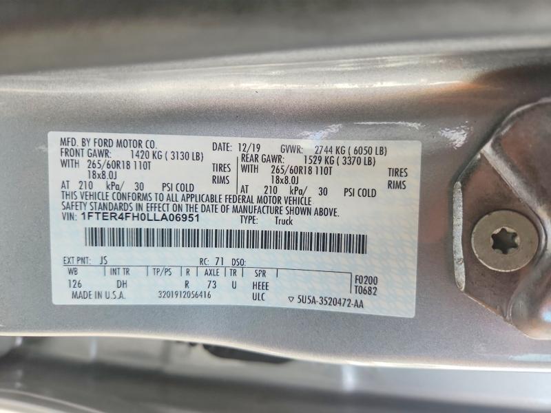 2020 Ford Ranger მანქანა იყიდება აუქციონზე, vin: 1FTER4FH0LLA06951, აუქციონის ნომერი: 58954086