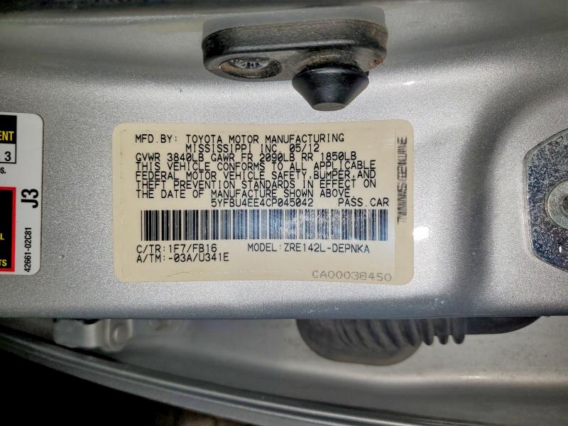 Продаж на аукціоні авто 2012 Toyota Corolla, vin: 5YFBU4EE4CP045042, номер лоту: 60578596