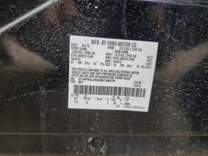 60814246 :رقم المزاد ، 2FMPK4J92GBC06079 vin ، 2016 Ford Edge مزاد بيع