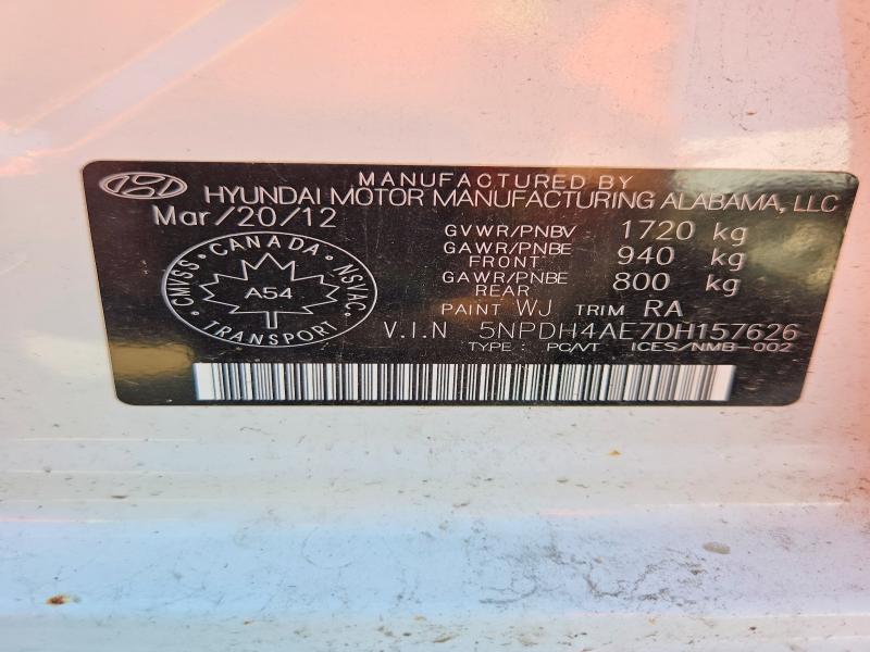 61295406 :رقم المزاد ، 5NPDH4AE7DH157626 vin ، 2013 Hyundai Elantra مزاد بيع