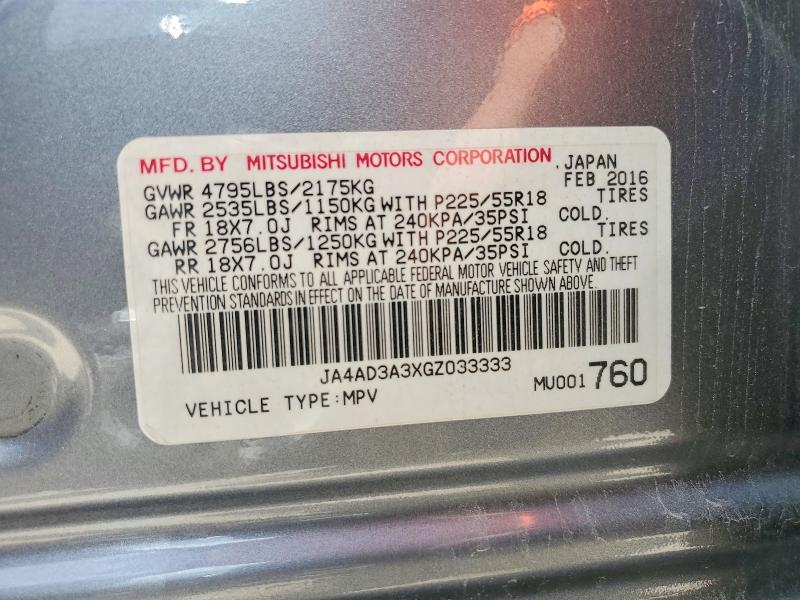 2016 Mitsubishi Outlander მანქანა იყიდება აუქციონზე, vin: JA4AD3A3XGZ033333, აუქციონის ნომერი: 58546616