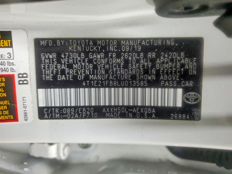 61128306 :رقم المزاد ، 4T1E21FB8LU013585 vin ، 2020 Toyota Avalon مزاد بيع