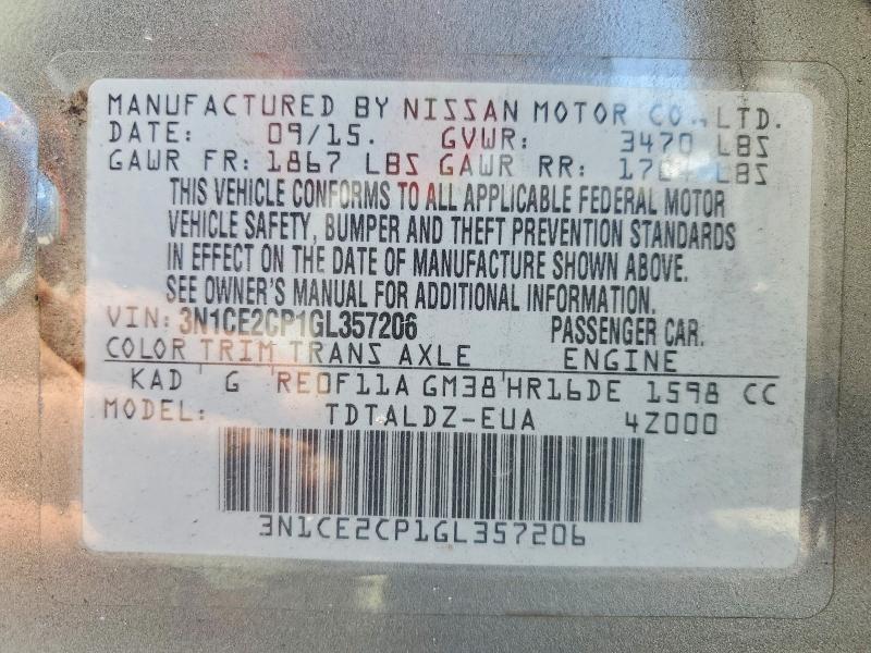 60869846 :رقم المزاد ، 3N1CE2CP1GL357206 vin ، 2016 Nissan Versa Note مزاد بيع