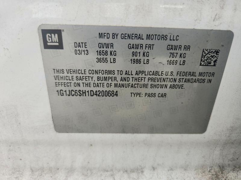 2013 Chevrolet Sonic მანქანა იყიდება აუქციონზე, vin: 1G1JC6SH1D4200684, აუქციონის ნომერი: 61493216
