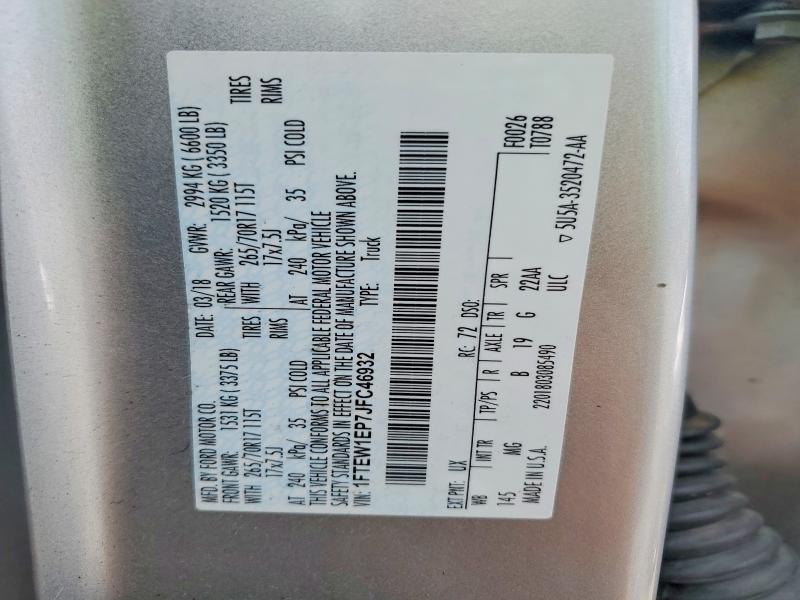 Aukcja sprzedaży 2018 Ford F150, vin: 1FTEW1EP7JFC46932, numer aukcji: 62810026