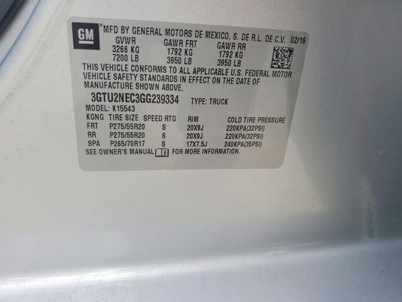 Aukcja sprzedaży 2016 Gmc Sierra, vin: 3GTU2NEC3GG239334, numer aukcji: 61119476