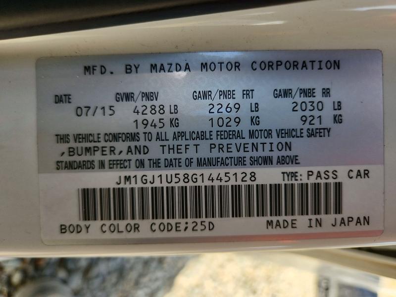 2016 Mazda 6 მანქანა იყიდება აუქციონზე, vin: JM1GJ1U58G1445128, აუქციონის ნომერი: 61955996