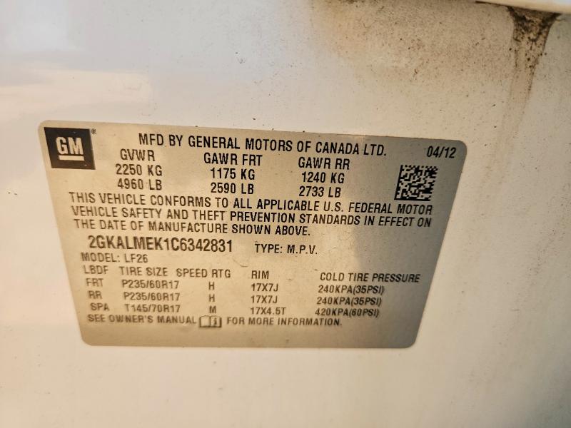 2012 Gmc Terrain მანქანა იყიდება აუქციონზე, vin: 2GKALMEK1C6342831, აუქციონის ნომერი: 62969726