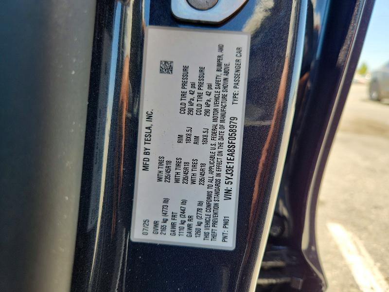 62286636 :رقم المزاد ، 5YJ3E1EA8SF058979 vin ، 2025 Tesla Model 3 مزاد بيع