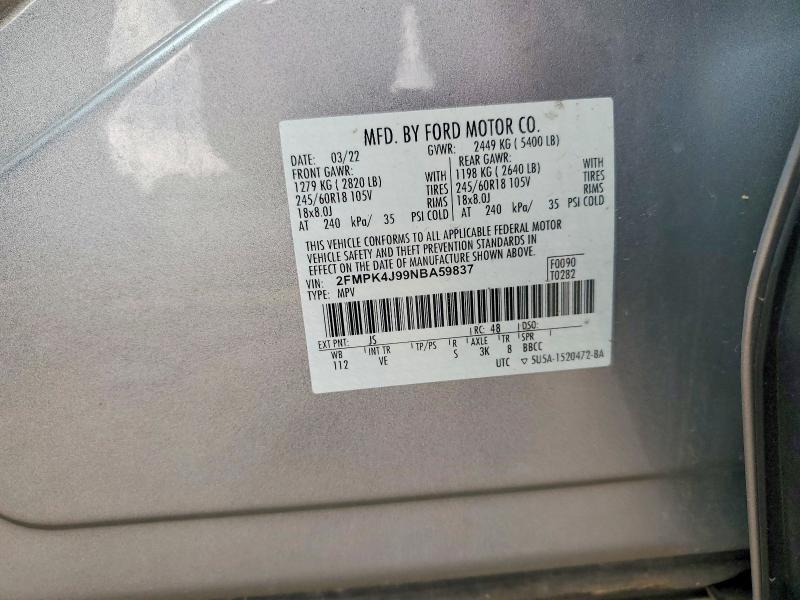Продаж на аукціоні авто 2022 Ford Edge, vin: 2FMPK4J99NBA59837, номер лоту: 60171806