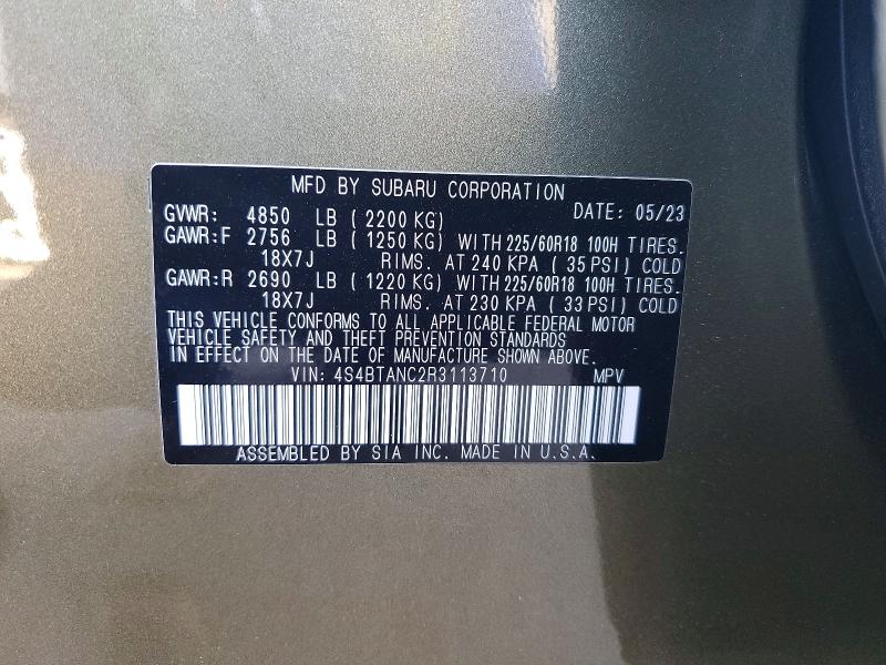 Aukcja sprzedaży 2024 Subaru Outback, vin: 4S4BTANC2R3113710, numer aukcji: 61010726