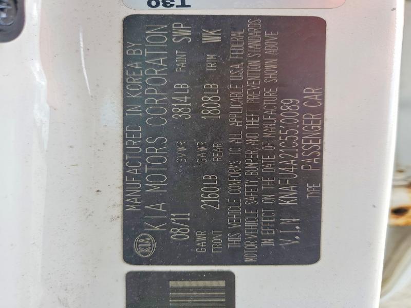 60562846 :رقم المزاد ، KNAFU4A21C5510089 vin ، 2012 Kia Forte مزاد بيع