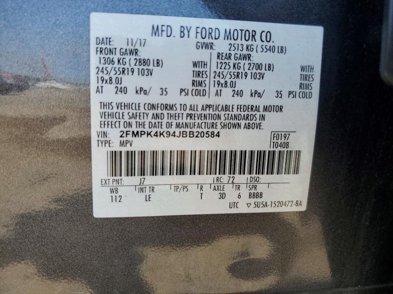 59089756 :رقم المزاد ، 2FMPK4K94JBB20584 vin ، 2018 Ford Edge مزاد بيع