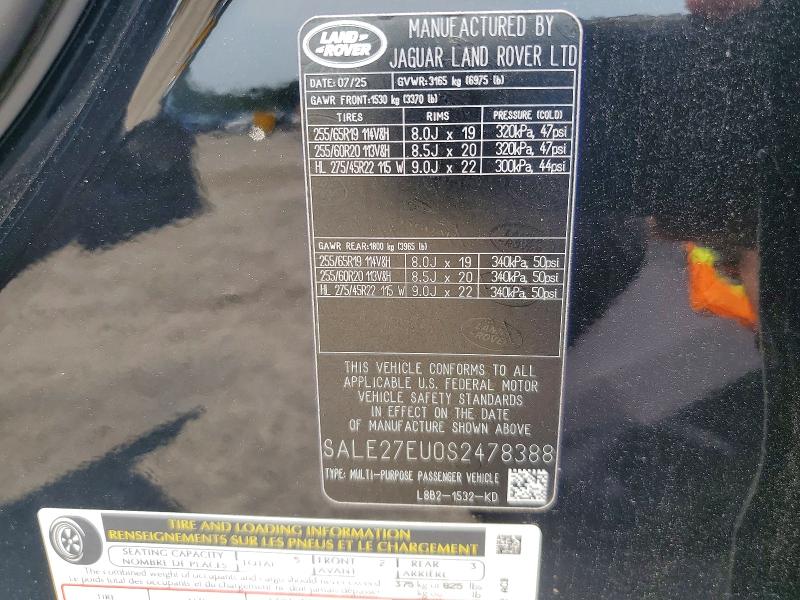 Aukcja sprzedaży 2025 Land Rover Defender, vin: SALE27EU0S2478388, numer aukcji: 62784526