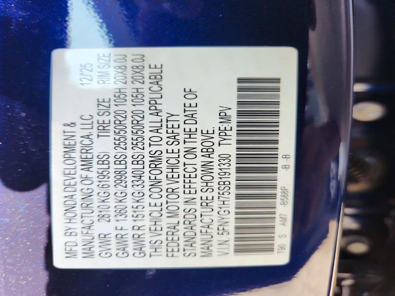 2025 Honda Pilot მანქანა იყიდება აუქციონზე, vin: 5FNYG1H75SB191330, აუქციონის ნომერი: 61852196