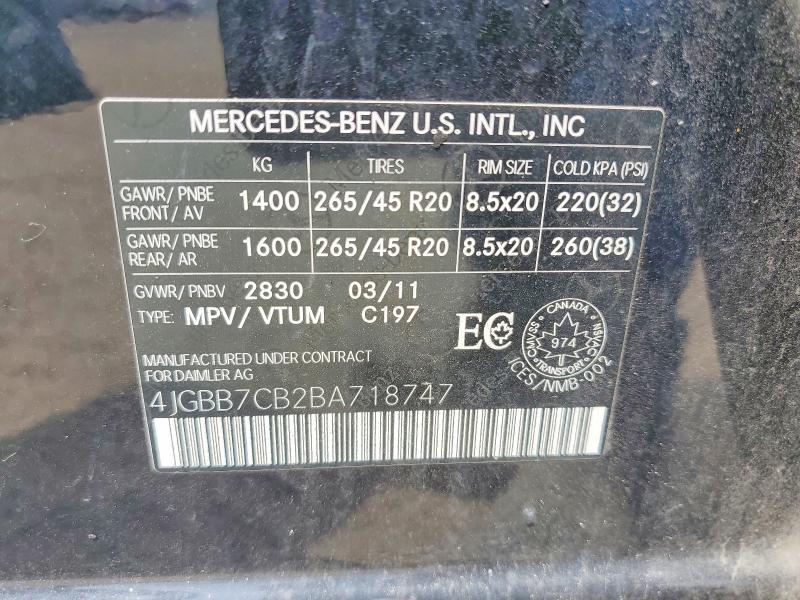 2011 Mercedes-benz Ml მანქანა იყიდება აუქციონზე, vin: 4JGBB7CB2BA718747, აუქციონის ნომერი: 58268656