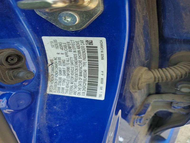 61588706 :رقم المزاد ، 2HGFC2F66LH500349 vin ، 2020 Honda Civic مزاد بيع