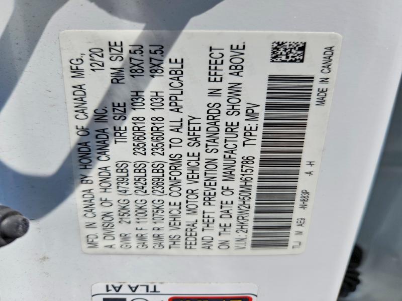 2021 Honda Cr-v მანქანა იყიდება აუქციონზე, vin: 2HKRW2H50MH615786, აუქციონის ნომერი: 62426096