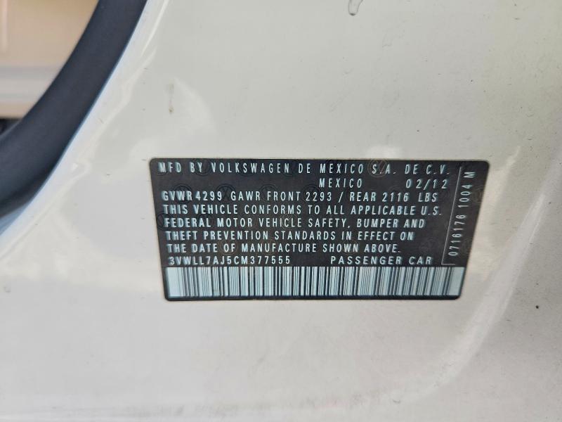 Aukcja sprzedaży 2012 Volkswagen Jetta, vin: 3VWLL7AJ5CM377555, numer aukcji: 60649556