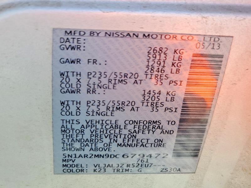 Продаж на аукціоні авто 2013 Nissan Pathfinder, vin: 5N1AR2MN9DC679472, номер лоту: 61328266