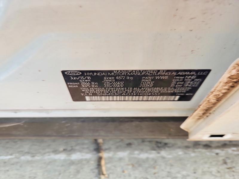 Auction sale of the 2019 Hyundai Santa Fe, vin: 5NMS3CAD3KH004551, lot number: 61103606