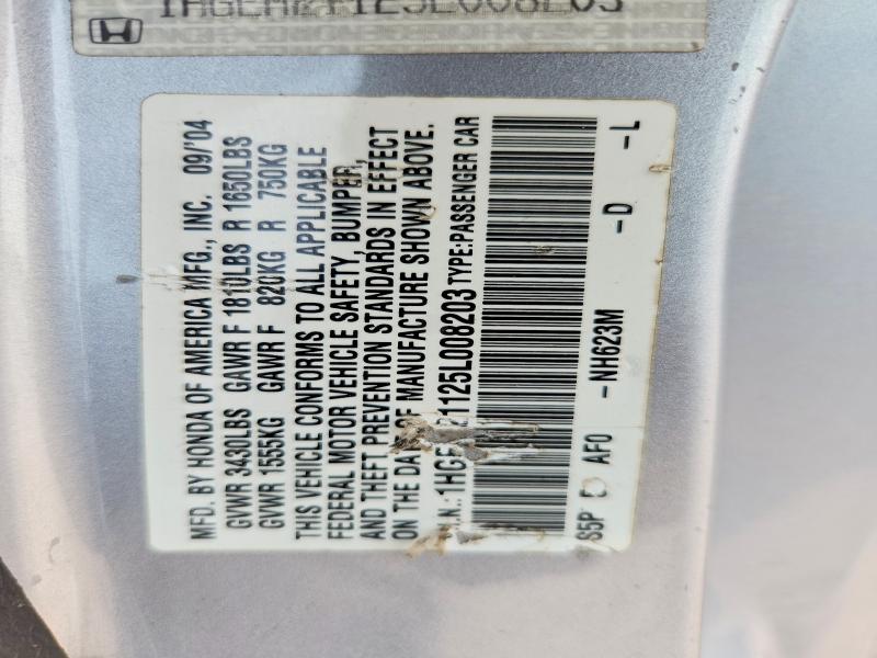 Aukcja sprzedaży 2005 Honda Civic, vin: 1HGEM21125L008203, numer aukcji: 60898096