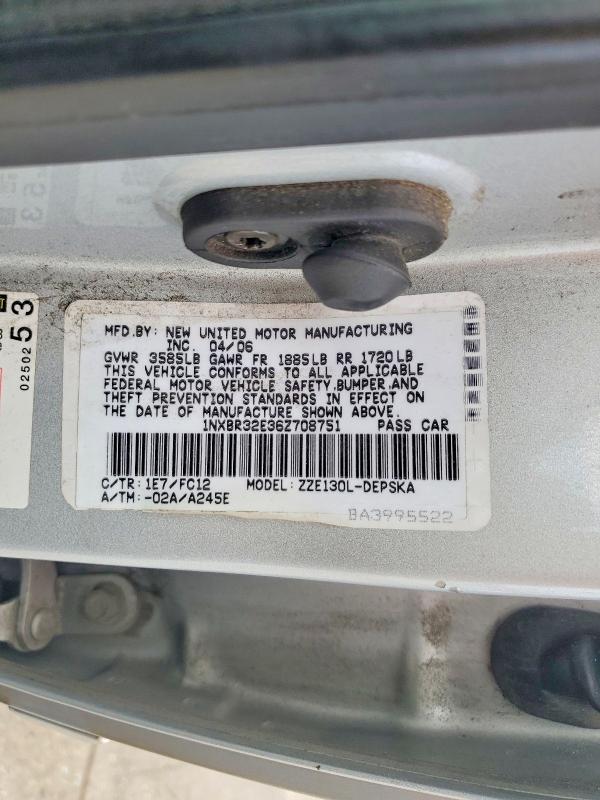 Продаж на аукціоні авто 2006 Toyota Corolla Ce Manual, vin: 1NXBR32E36Z708751, номер лоту: 60828676