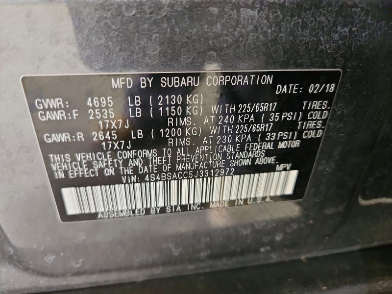Продажа на аукционе авто 2018 Subaru Outback, vin: 4S4BSACC5J3312972, номер лота: 61422506