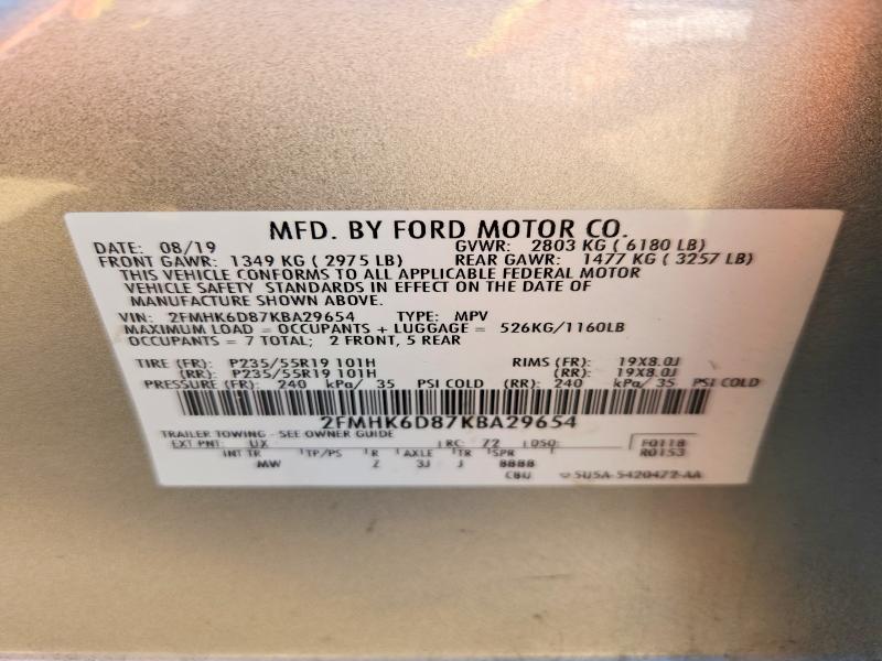 Продажа на аукционе авто 2019 Ford Flex, vin: 2FMHK6D87KBA29654, номер лота: 61923706