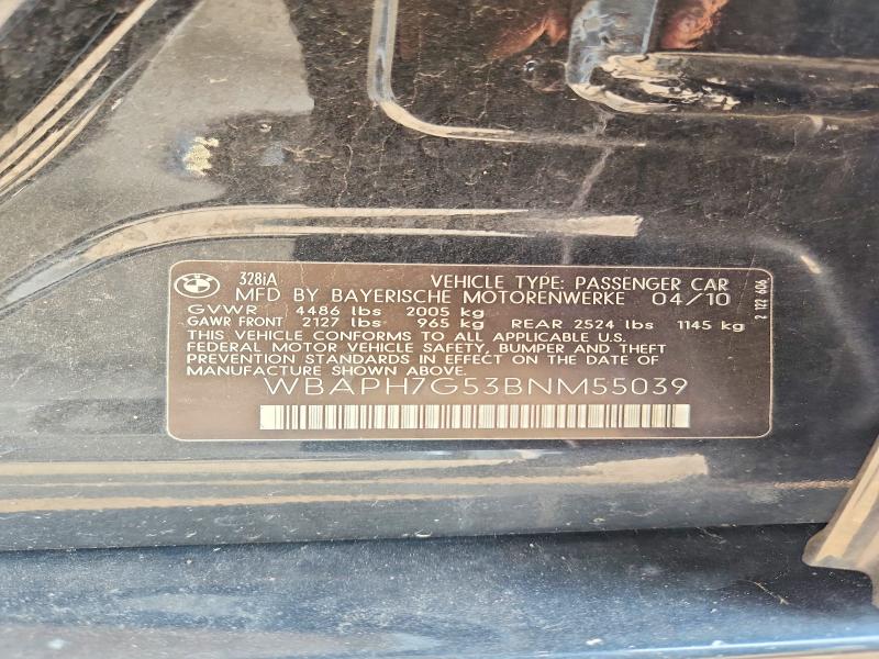 2011 Bmw 328 მანქანა იყიდება აუქციონზე, vin: WBAPH7G53BNM55039, აუქციონის ნომერი: 61193226