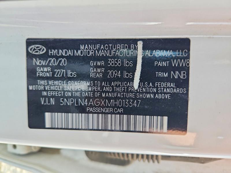 73340705 :رقم المزاد ، 5NPLN4AGXMH013347 vin ، 2021 Hyundai Elantra مزاد بيع