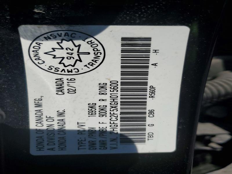 2016 Honda Civic მანქანა იყიდება აუქციონზე, vin: 2HGFC2F5XGH015600, აუქციონის ნომერი: 60982206