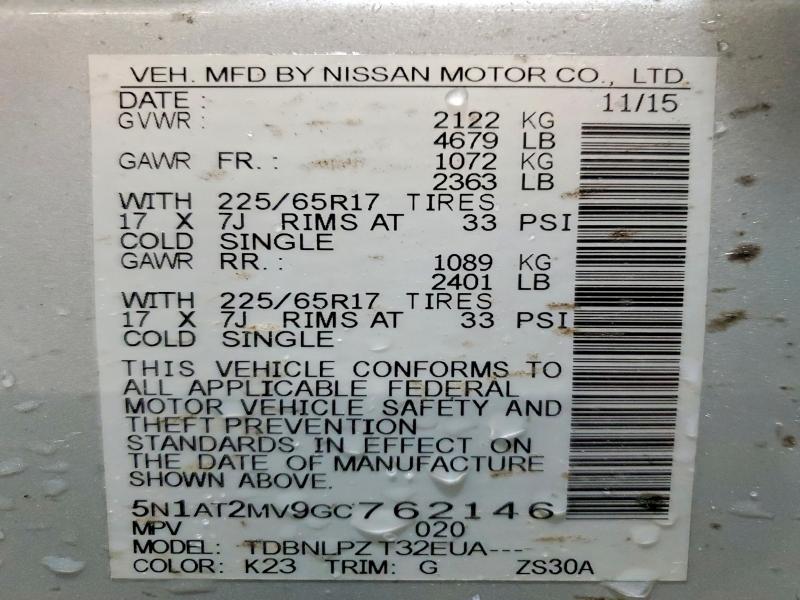 Продажа на аукционе авто 2016 Nissan Rogue, vin: 5N1AT2MV9GC762146, номер лота: 62948016