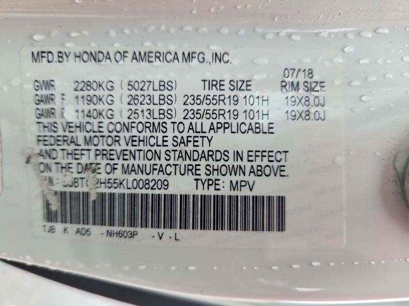 Aukcja sprzedaży 2019 Acura Rdx, vin: 5J8TC2H55KL008209, numer aukcji: 62906746