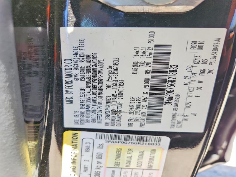 60963136 :رقم المزاد ، 3FA6P0G75GR218833 vin ، 2016 Ford Fusion مزاد بيع