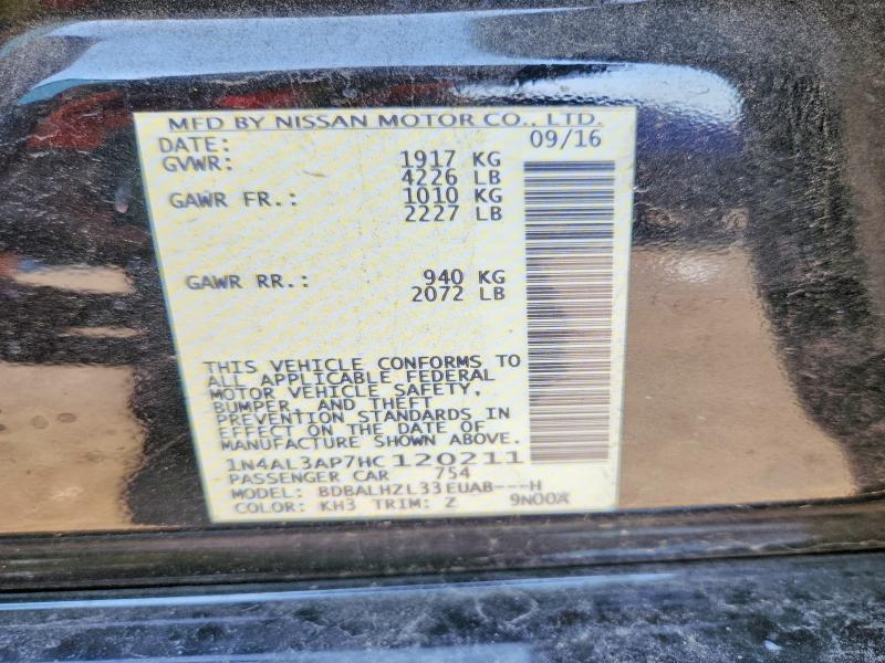 Продажа на аукционе авто 2017 Nissan Altima, vin: 1N4AL3AP7HC120211, номер лота: 62802396