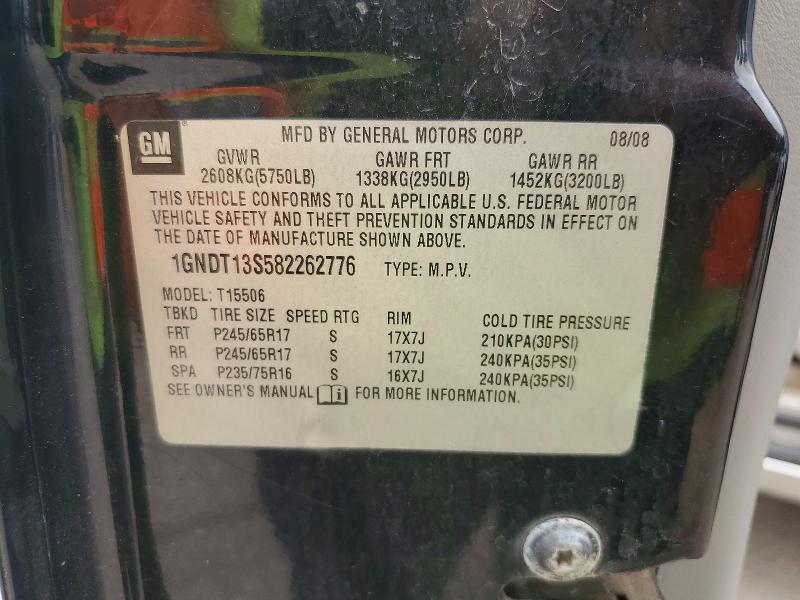 2008 Chevrolet Trailblazer მანქანა იყიდება აუქციონზე, vin: 1GNDT13S582262776, აუქციონის ნომერი: 60941336