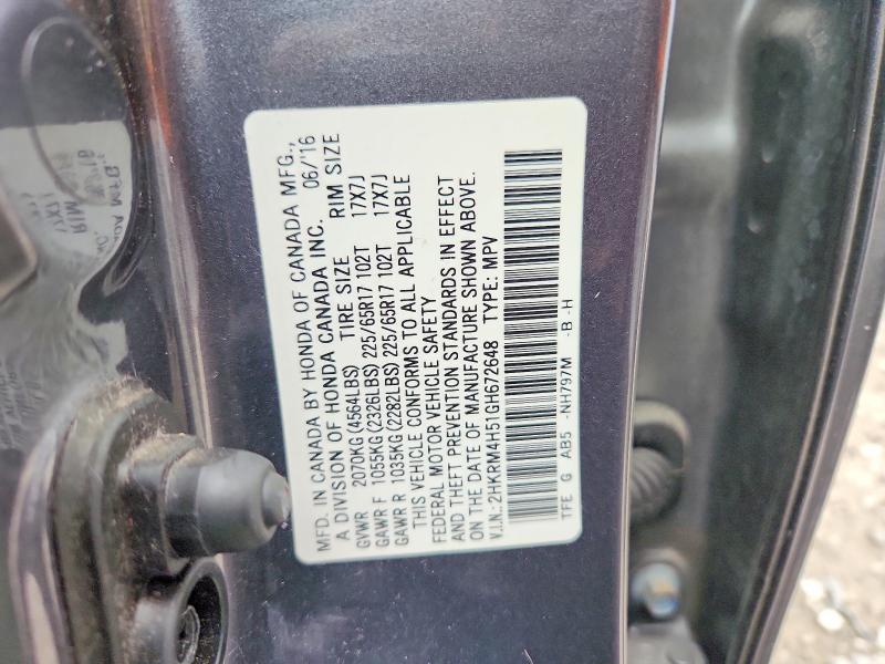 Продажа на аукционе авто 2016 Honda Cr-v, vin: 2HKRM4H51GH672648, номер лота: 60658996