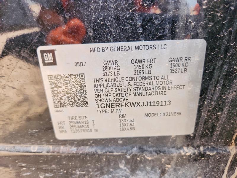 59680826 :رقم المزاد ، 1GNERFKWXJJ119113 vin ، 2018 Chevrolet Traverse مزاد بيع