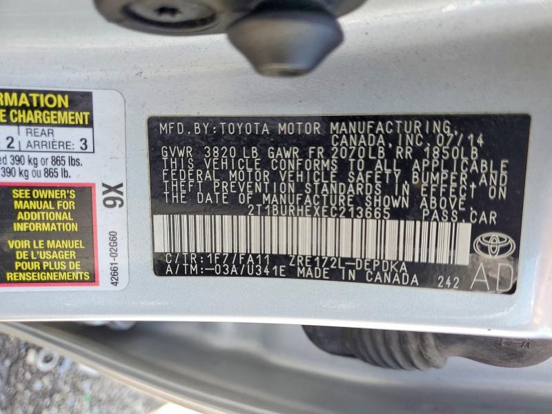 2014 Toyota Corolla მანქანა იყიდება აუქციონზე, vin: 2T1BURHEXEC213665, აუქციონის ნომერი: 59830076