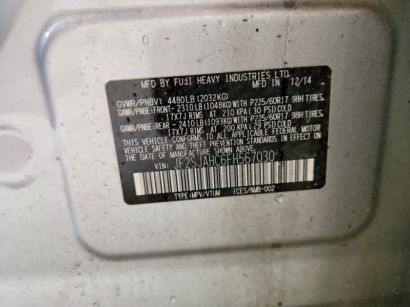 Продаж на аукціоні авто 2015 Subaru Forester, vin: JF2SJAHC6FH567030, номер лоту: 62955846