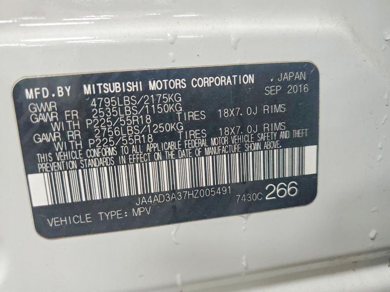 61005706 :رقم المزاد ، JA4AD3A37HZ005491 vin ، 2017 Mitsubishi Outlander مزاد بيع