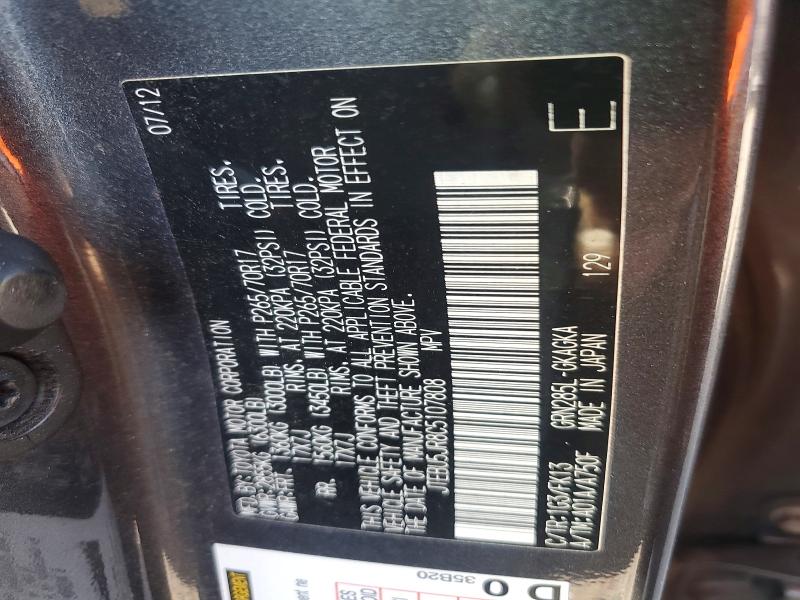 58307346 :رقم المزاد ، JTEBU5JR8C5107808 vin ، 2012 Toyota 4runner مزاد بيع