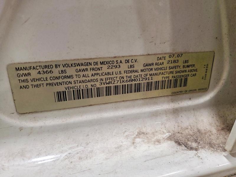 60673866 :رقم المزاد ، 3VWRZ71K68M012911 vin ، 2008 Volkswagen Jetta مزاد بيع