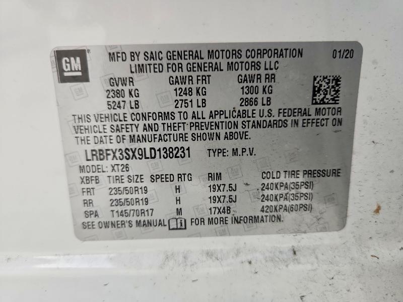 2020 Buick Envision მანქანა იყიდება აუქციონზე, vin: LRBFX3SX9LD138231, აუქციონის ნომერი: 59342016