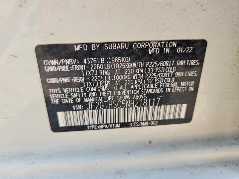 61086096 :رقم المزاد ، JF2GTHSC5NH218117 vin ، 2022 Subaru Crosstrek مزاد بيع