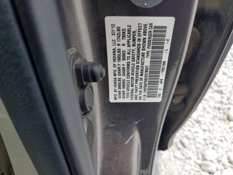 Aukcja sprzedaży 2012 Honda Civic, vin: 19XFB2F56CE078507, numer aukcji: 59643046